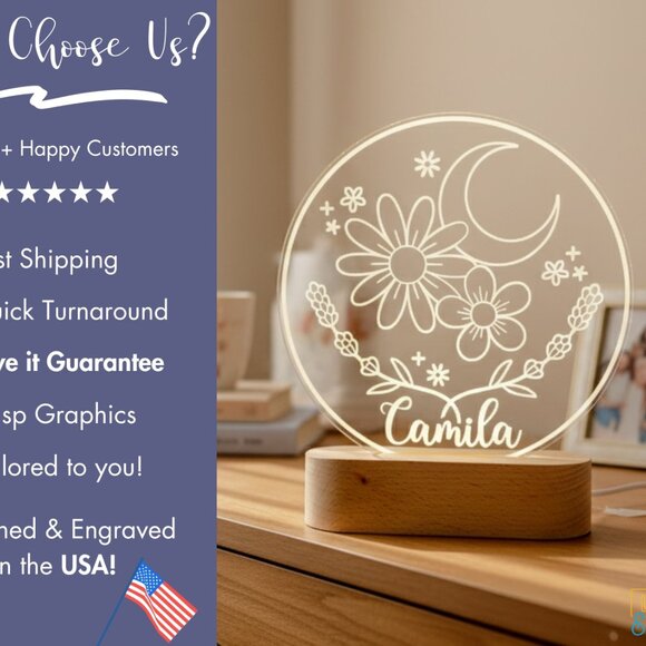 Personalized Flower LED Light – Unique Floral Night Light Decor - Picture 4 of 8